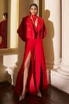 Buy_Pankaj & Nidhi_Red Jacket Tulle + Silk The Xv Intaglio Dragon Bomber With Jumpsuit  _at_Aza_Fashions