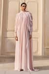 Pankaj & Nidhi_Pink Georgette + Organza The Xv Cowl Draped Cascade Cape  _Online_at_Aza_Fashions