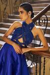 Buy_Pankaj & Nidhi_Blue Tulle + Satin The Xv Hand Detailed Halter Harness Top  _at_Aza_Fashions