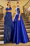 Pankaj & Nidhi_Blue Tulle Embellished Pearlesque The Xv Blouse And Slit Skirt Set  _Online_at_Aza_Fashions