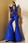 Buy_Pankaj & Nidhi_Blue Tulle Embellished Pearlesque The Xv Cutout Peplum Jacket  _at_Aza_Fashions