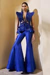 Buy_Pankaj & Nidhi_Blue Jacket Tulle Embellished The Xv Cutout Peplum Pant Set  _at_Aza_Fashions