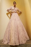 Buy_Pankaj & Nidhi_Peach Tulle + Silk Organza The Xv Cord Blouse And Lehenga Set  _at_Aza_Fashions