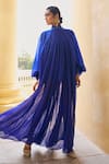 Buy_Pankaj & Nidhi_Blue Georgette + The Xv Cowl Draped Cascade Long Cape  _at_Aza_Fashions