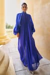 Shop_Pankaj & Nidhi_Blue Georgette + The Xv Cowl Draped Cascade Long Cape  _at_Aza_Fashions