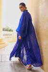 Pankaj & Nidhi_Blue Georgette + The Xv Cowl Draped Cascade Long Cape  _Online_at_Aza_Fashions