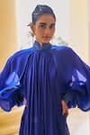 Buy_Pankaj & Nidhi_Blue Georgette + The Xv Cowl Draped Cascade Long Cape  _Online_at_Aza_Fashions