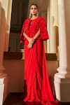 Buy_Pankaj & Nidhi_Red Saree Crepe Georgette Embellished The Xv Mir Pre-draped With  _at_Aza_Fashions