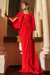 Shop_Pankaj & Nidhi_Red Saree Crepe Georgette Embellished The Xv Mir Pre-draped With  _at_Aza_Fashions