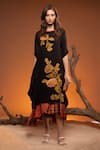 Buy_Capisvirleo_Black Linen Embroidery Floral Boat Neck Godiva Patchwork Printed Tunic  _at_Aza_Fashions