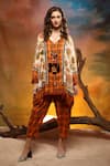 Capisvirleo_Orange Cotton Printed Checkered Lapel Oakwood Boho Shirt And Pant Set  _Online_at_Aza_Fashions