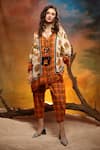 Buy_Capisvirleo_Orange Cotton Printed Checkered Lapel Oakwood Boho Shirt And Pant Set  _at_Aza_Fashions