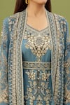 Buy_NIRRAAMYAA_Blue Bemberg Crepe Embroidered Rhinestone Jacket Geometric Print Kaftan Set 