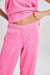 Shop_Terra Luna_Pink 100% Organic Handloom Cotton Printed Lunar Polka Dot Flared Pant _Online_at_Aza_Fashions