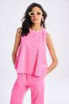 Shop_Terra Luna_Pink 100% Organic Handloom Cotton Printed Lunar Polka Dot Flared Pant _at_Aza_Fashions