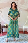 Buy_Farha Syed_Green Brocade, Georgette, Taffeta Cut Work, Floral Pattern Kaftan Dress _at_Aza_Fashions