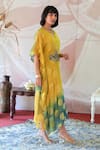 Farha Syed Yellow Georgette, Taffeta Embroidery, Sequins V-neck Floral Woven Kaftan Dress at Aza Fashions Farha Syed_Yellow Georgette, Taffeta Embroidery, Sequins V-neck Floral Woven Kaftan Dress _at_Aza_Fashions