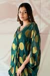 Shop_Farha Syed_Green Brocade, Georgette Embroidery V-neck Polka Dot Woven Kaftan Dress _at_Aza_Fashions
