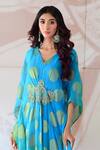 Shop_Farha Syed_Green Banarasi Georgette Embroidery Floral V Zardozi Placement Kaftan Dress _at_Aza_Fashions