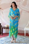 Buy_Farha Syed_Green Banarasi Georgette Embroidery Floral V Zardozi Placement Kaftan Dress _Online_at_Aza_Fashions