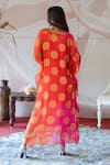 Farha Syed_Pink Banarasi Georgette Embroidery Floral V Neck Placement Kaftan Dress _Online_at_Aza_Fashions