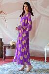 Shop Farha Syed Purple Georgette, Taffeta Embroidery, Cut Work V-neck Flower Woven Kaftan Dress Online at Aza Fashions Shop_Farha Syed_Purple Georgette, Taffeta Embroidery, Cut Work V-neck Flower Woven Kaftan Dress _Online_at_Aza_Fashions