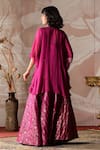 Farha Syed_Wine Georgette, Brocade Cut Work, Embroidery V-neck Geometric Woven Kaftan Set _Online_at_Aza_Fashions