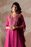 Shop_Farha Syed_Wine Georgette, Brocade Cut Work, Embroidery V-neck Geometric Woven Kaftan Set _at_Aza_Fashions