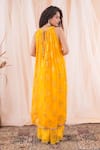 Farha Syed_Yellow Banarasi Georgette Woven Floral Halter Kaftan Kurta And Flared Pant Set _Online_at_Aza_Fashions