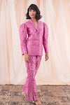 Buy_Farha Syed_Magenta Banarasi Brocade Woven Floral Notched Lapel Collar Blazer And Pant Set _Online_at_Aza_Fashions