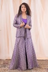 Buy_Farha Syed_Purple Blazer And Pant Banarasi Brocade Woven Floral Blazer Shawl & Sharara Set _at_Aza_Fashions