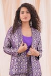 Shop_Farha Syed_Purple Blazer And Pant Banarasi Brocade Woven Floral Blazer Shawl & Sharara Set _at_Aza_Fashions