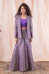 Buy_Farha Syed_Purple Blazer And Pant Banarasi Brocade Woven Floral Blazer Shawl & Sharara Set _Online_at_Aza_Fashions