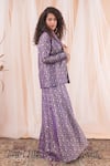 Shop_Farha Syed_Purple Blazer And Pant Banarasi Brocade Woven Floral Blazer Shawl & Sharara Set _Online_at_Aza_Fashions