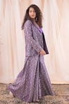 Farha Syed_Purple Blazer And Pant Banarasi Brocade Woven Floral Blazer Shawl & Sharara Set _at_Aza_Fashions