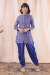 Buy_Farha Syed_Blue Jacket Banarasi Brocade Woven Floral Band Collar And Dhoti Pant Set _at_Aza_Fashions