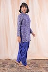 Shop_Farha Syed_Blue Jacket Banarasi Brocade Woven Floral Band Collar And Dhoti Pant Set _Online_at_Aza_Fashions