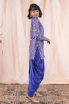 Farha Syed_Blue Jacket Banarasi Brocade Woven Floral Band Collar And Dhoti Pant Set _at_Aza_Fashions