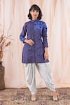 Buy_Farha Syed_Blue Jacket Tussar Ghicha Silk Embroidery Resham Band Work And Dhoti Pant Set_at_Aza_Fashions