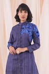 Farha Syed_Blue Jacket Tussar Ghicha Silk Embroidery Resham Band Work And Dhoti Pant Set_Online_at_Aza_Fashions