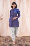 Buy_Farha Syed_Blue Jacket Tussar Ghicha Silk Embroidery Resham Band Work And Dhoti Pant Set_Online_at_Aza_Fashions