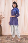 Shop_Farha Syed_Blue Jacket Tussar Ghicha Silk Embroidery Resham Band Work And Dhoti Pant Set_Online_at_Aza_Fashions