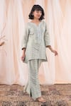 Shop_Farha Syed_Blue Banarasi Brocade Woven Chevron Notched Kurta And Pant Set _Online_at_Aza_Fashions