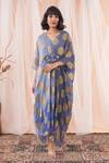 Farha Syed Blue Georgette, Taffeta Embroidery, Sequins V-neck Polka Dot Woven Kaftan Dress at Aza Fashions Farha Syed_Blue Georgette, Taffeta Embroidery, Sequins V-neck Polka Dot Woven Kaftan Dress _at_Aza_Fashions