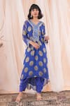 Buy_Farha Syed_Blue Kaftan Kurta Banarasi Georgette Woven Floral Polka Dot And Dhoti Pant Set _at_Aza_Fashions