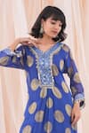 Shop_Farha Syed_Blue Kaftan Kurta Banarasi Georgette Woven Floral Polka Dot And Dhoti Pant Set _at_Aza_Fashions