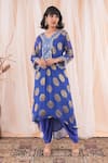 Shop_Farha Syed_Blue Kaftan Kurta Banarasi Georgette Woven Floral Polka Dot And Dhoti Pant Set _Online_at_Aza_Fashions