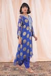 Farha Syed_Blue Kaftan Kurta Banarasi Georgette Woven Floral Polka Dot And Dhoti Pant Set _at_Aza_Fashions