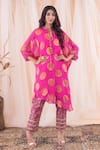 Buy_Farha Syed_Pink Kaftan Kurta Banarasi Georgette Woven Floral Polka Dot And Pant Set _at_Aza_Fashions