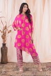 Buy_Farha Syed_Pink Kaftan Kurta Banarasi Georgette Woven Floral Polka Dot And Pant Set _Online_at_Aza_Fashions